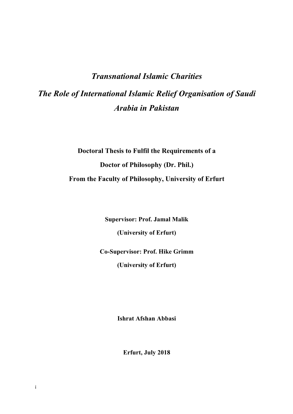 Transnational Islamic Charities the Role of International Islamic Relief