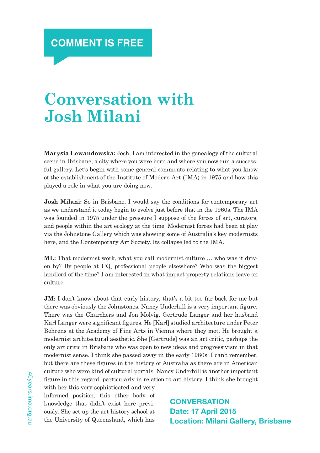 Conversation with Josh Milani