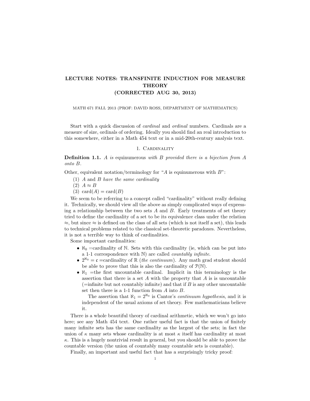 Transfinite Induction for Measure Theory (Corrected Aug 30, 2013)