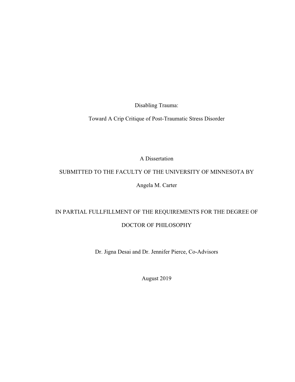 Disabling Trauma: Toward a Crip Critique of Post-Traumatic Stress