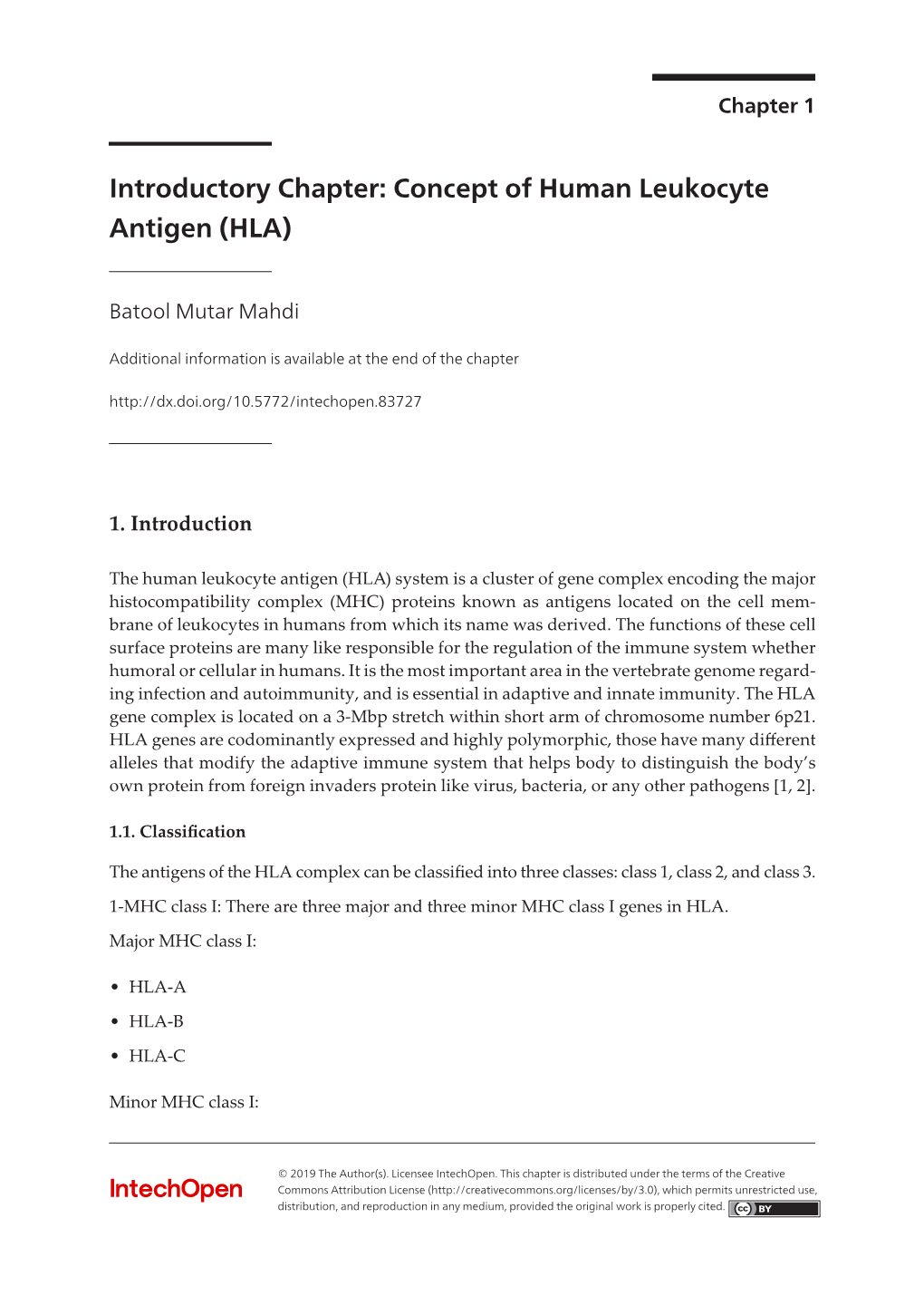 Introductory Chapter: Concept of Human Leukocyte Antigen (HLA) 3