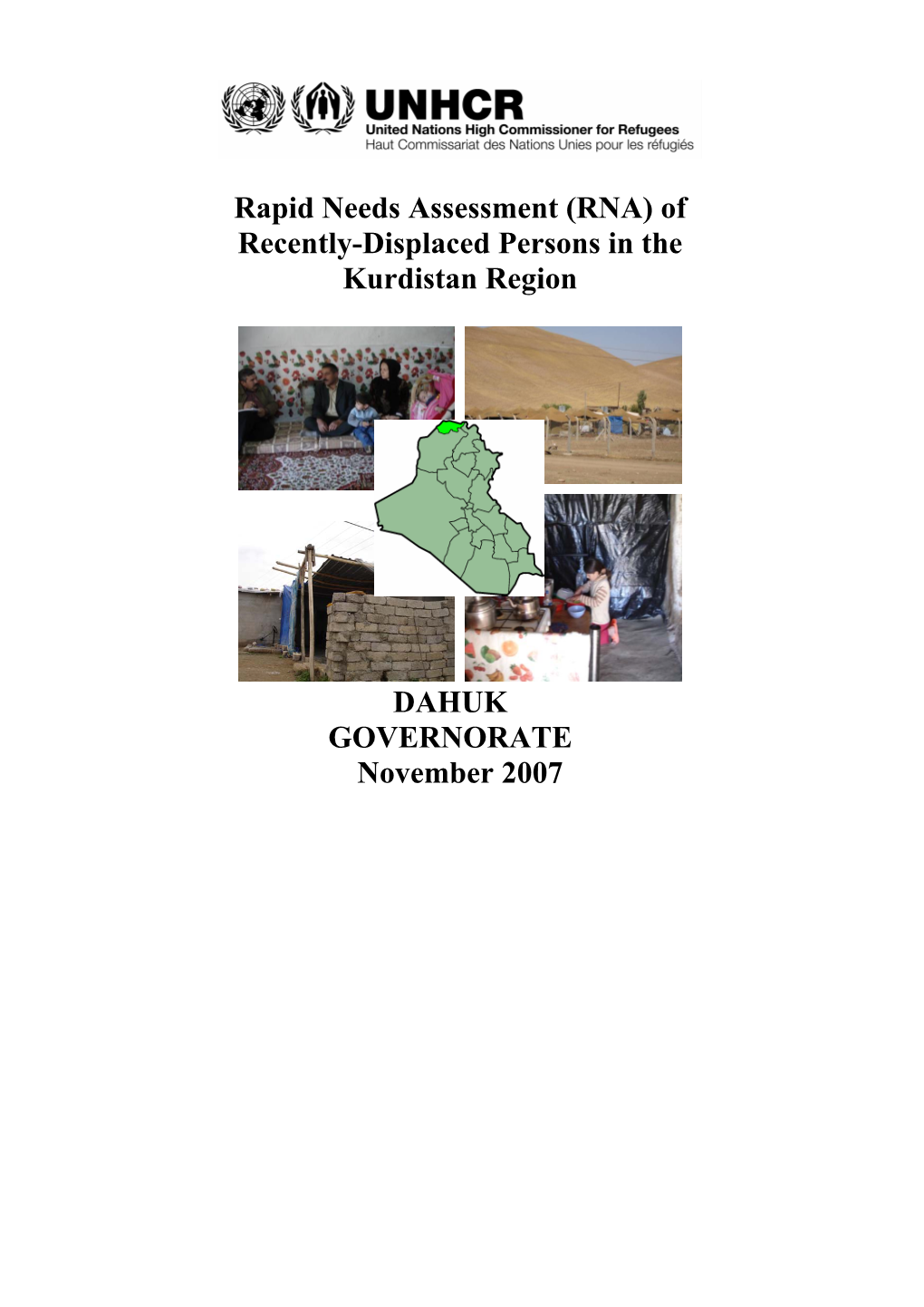 Rapid Needs Assessment (RNA) of Recently-Displaced Persons in the Kurdistan Region