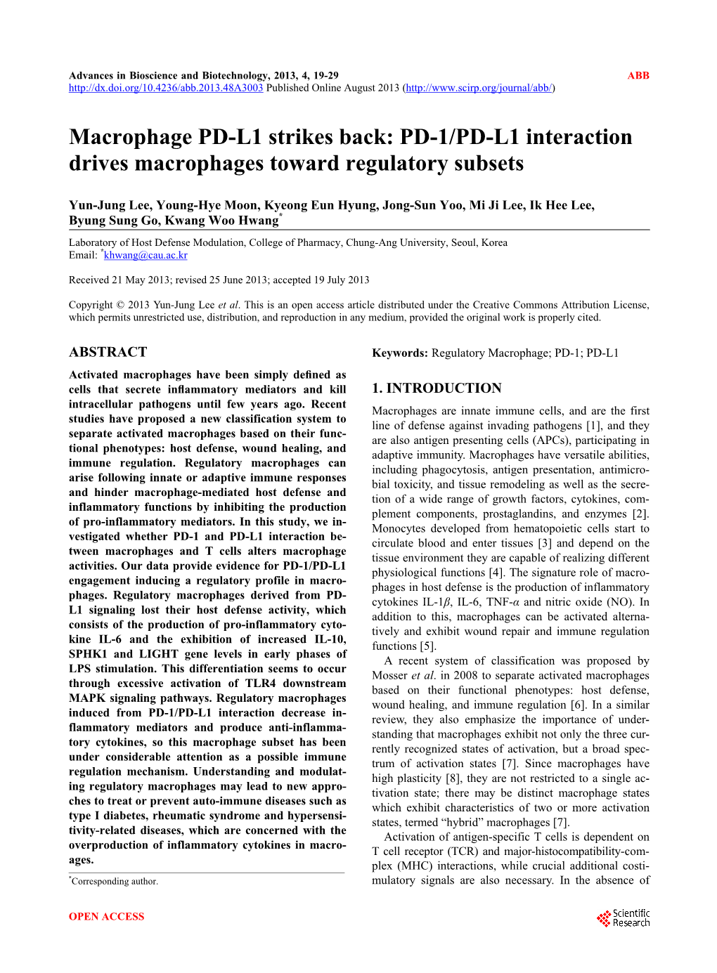 Macrophage PD-L1 Strikes Back: PD-1/PD-L1 Interaction Drives Macrophages Toward Regulatory Subsets