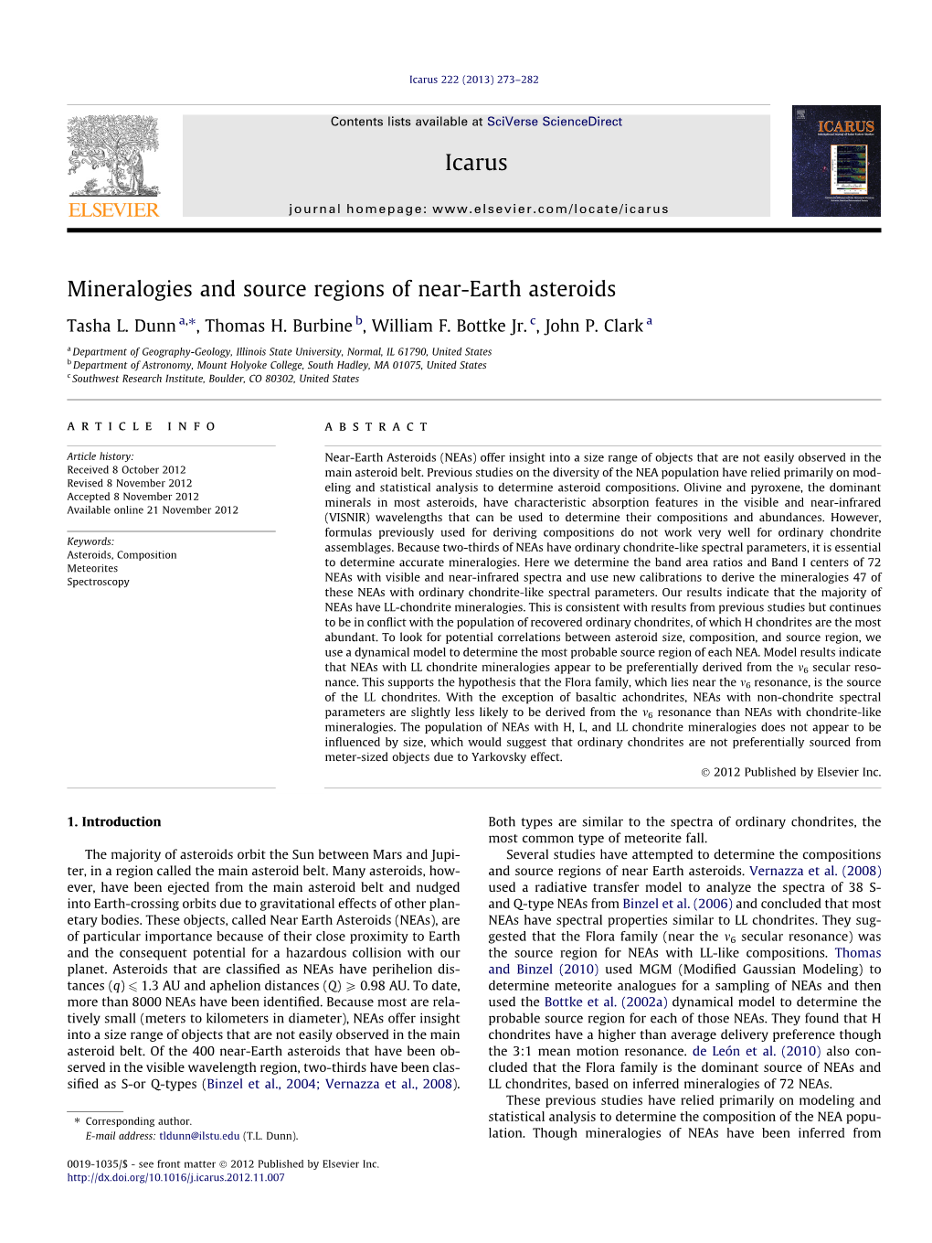 Mineralogies and Source Regions of Near-Earth Asteroids ⇑ Tasha L