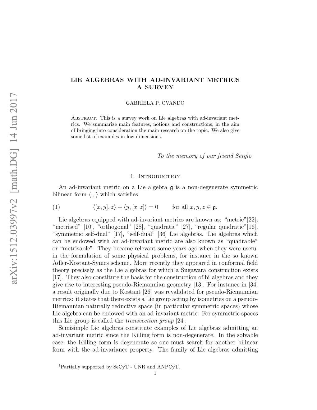 Lie Algebras with Ad-Invariant Metrics. a Survey