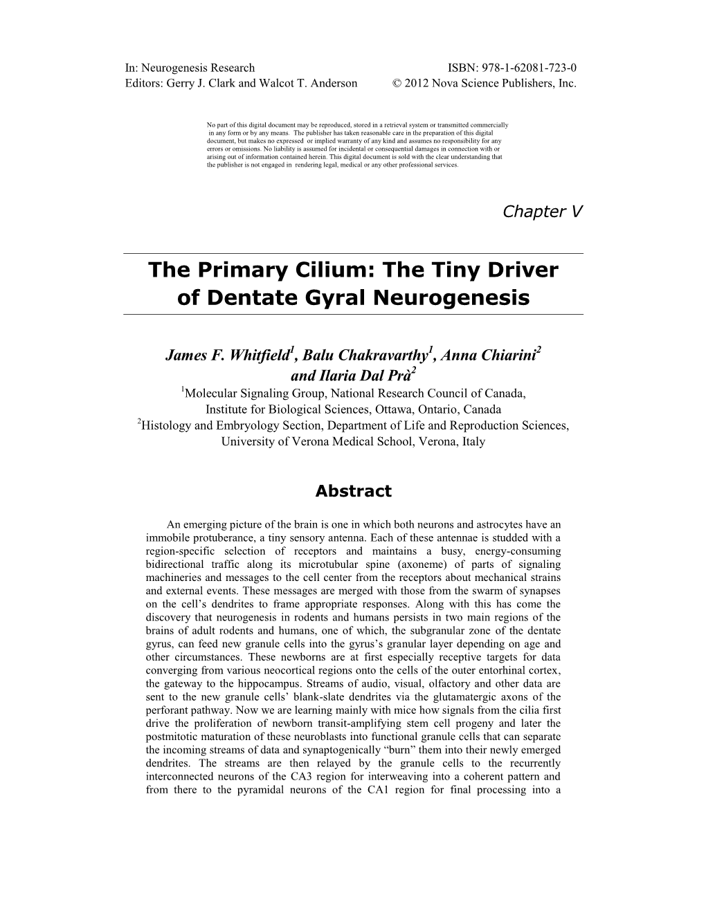 The Primary Cilium: the Tiny Driver of Dentate Gyral Neurogenesis
