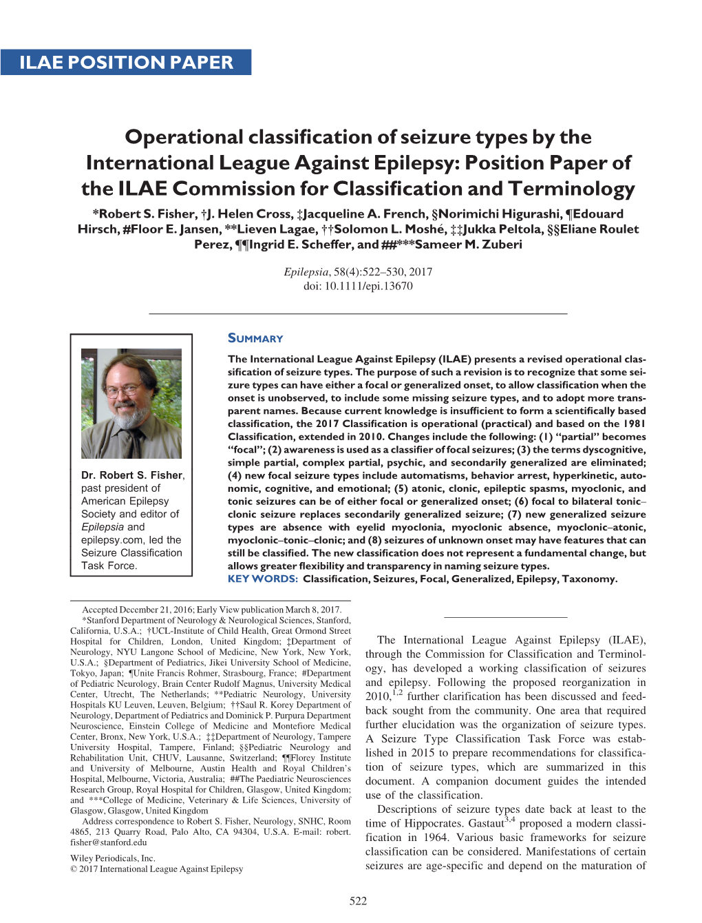 Operational Classification of Seizure Types by the International League Against Epilepsy: Position Paper of the ILAE Commission