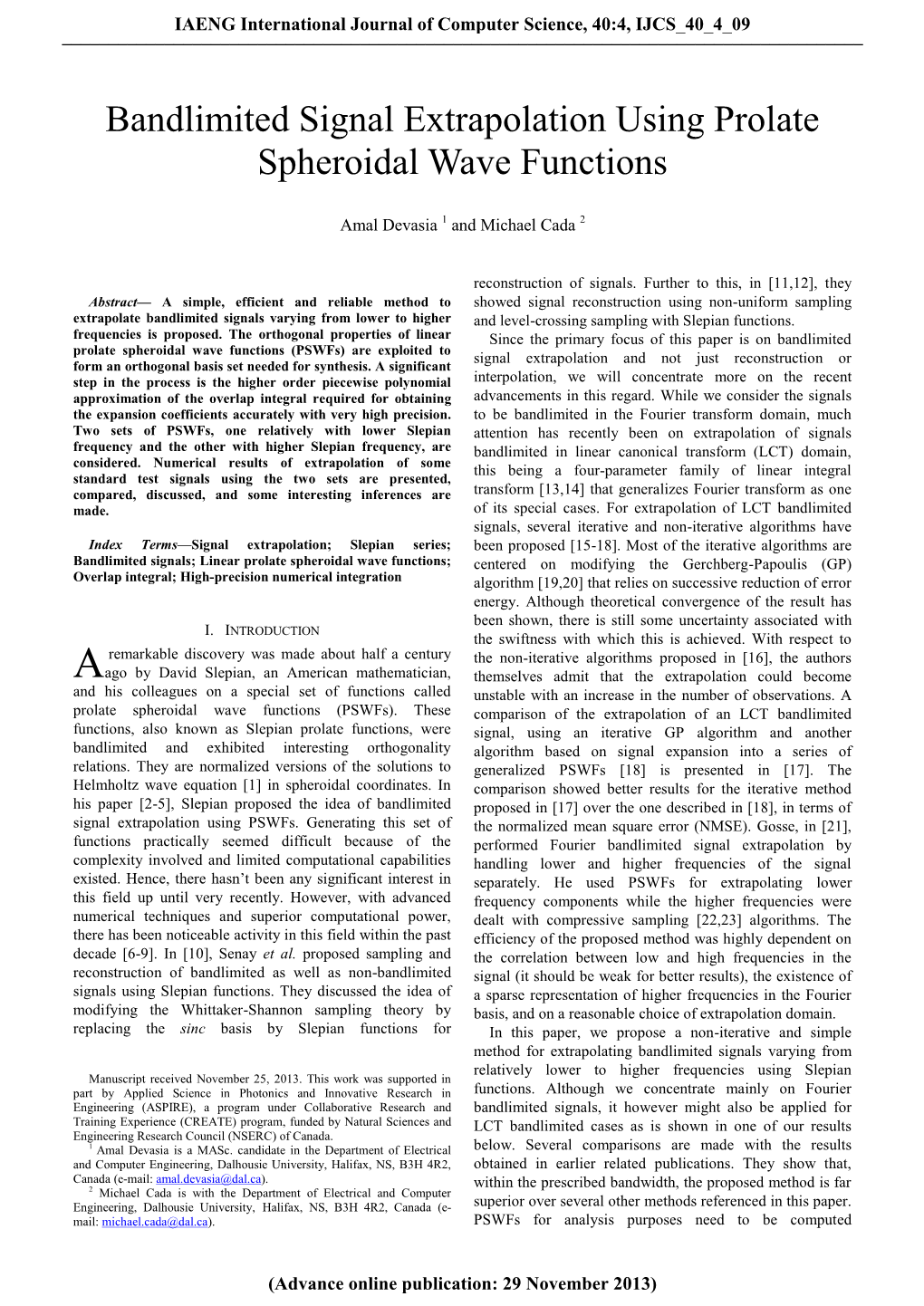 Bandlimited Signal Extrapolation Using Prolate Spheroidal Wave Functions