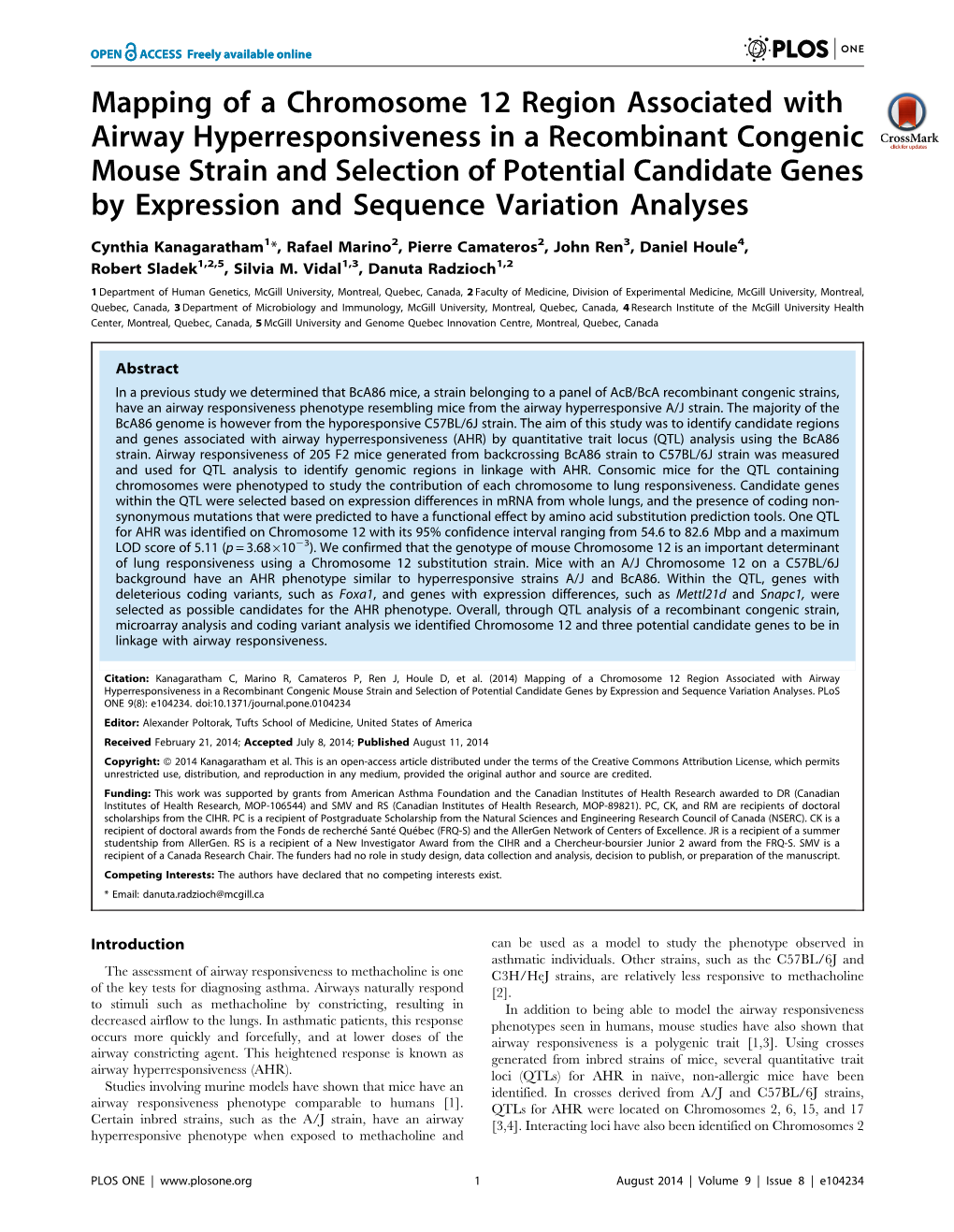 Mapping of a Chromosome 12 Region Associated with Airway Hyperresponsiveness in a Recombinant Congenic Mouse Strain and Selectio