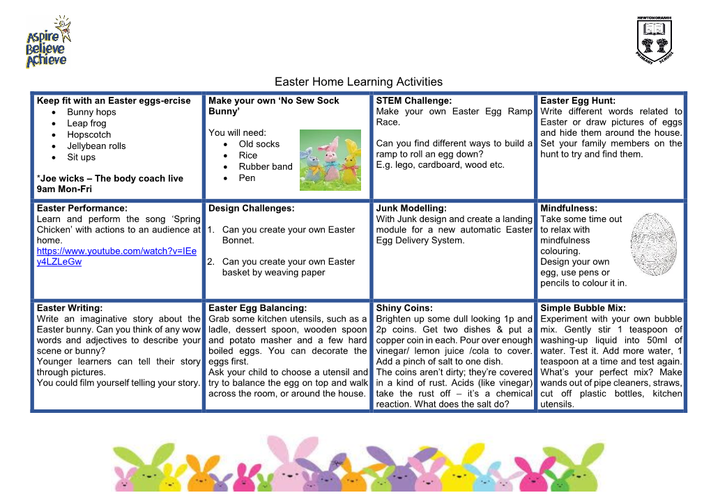 Easter Home Learning Activities