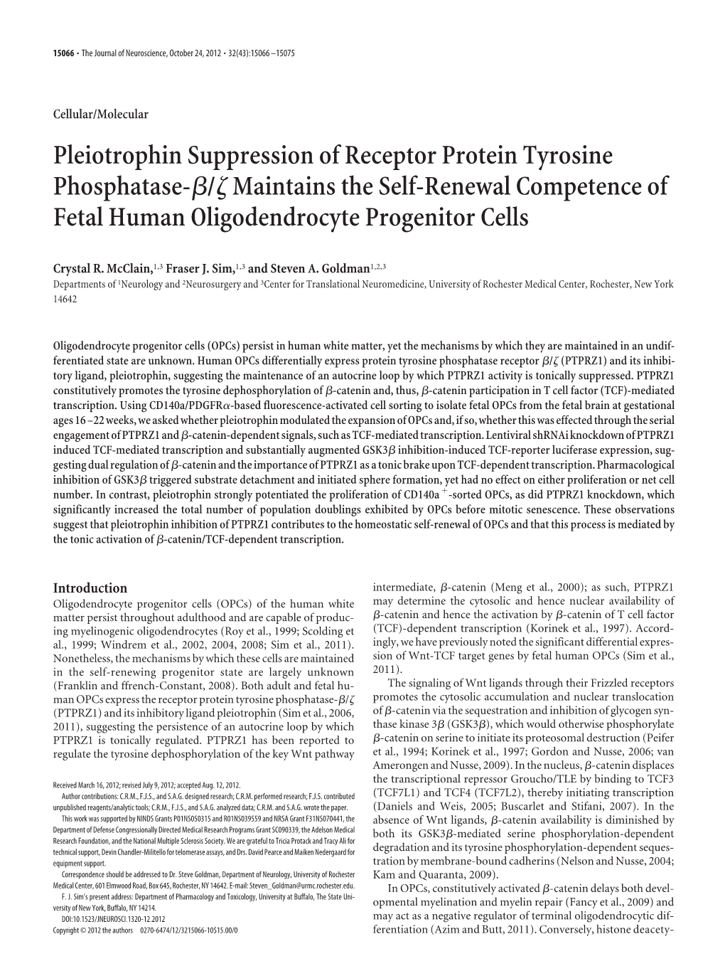 Pleiotrophin Suppression of Receptor Protein Tyrosine Phosphatase-ß