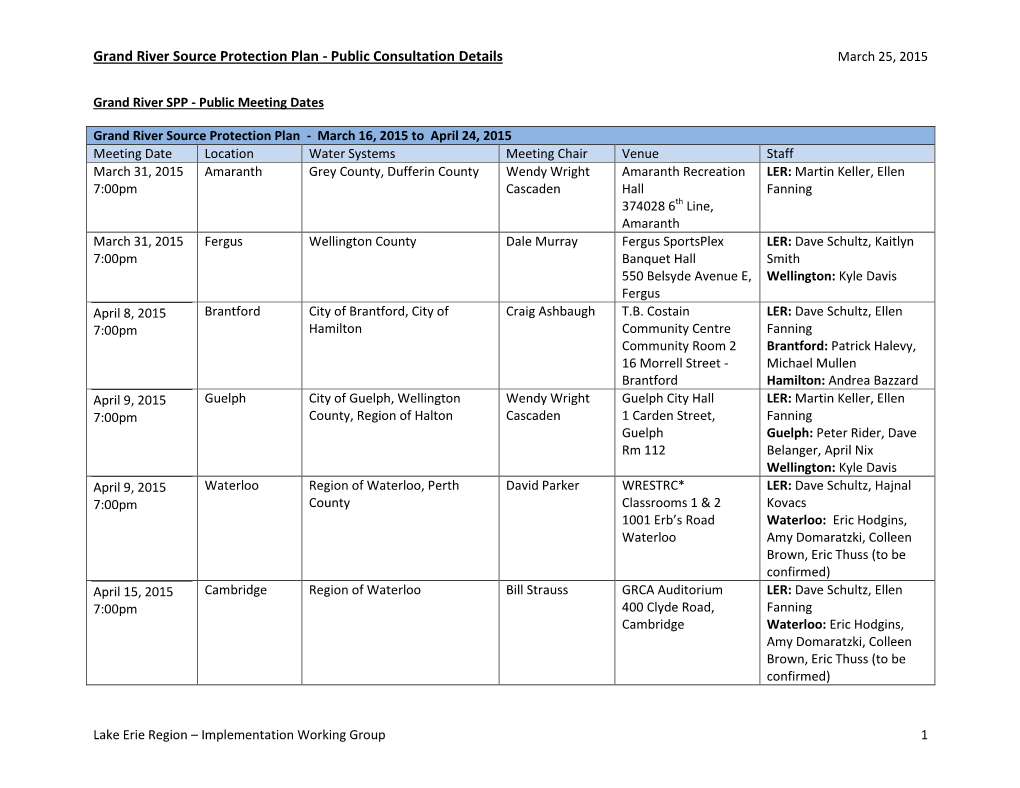 Grand River Source Protection Plan - Public Consultation Details March 25, 2015