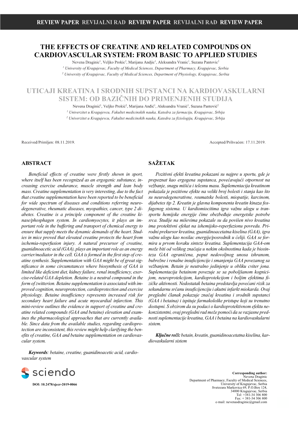 The Effects of Creatine and Related Compounds on Cardiovascular System