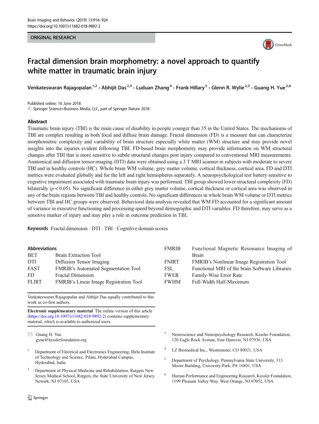 Fractal Dimension Brain Morphometry: a Novel Approach to Quantify White Matter in Traumatic Brain Injury