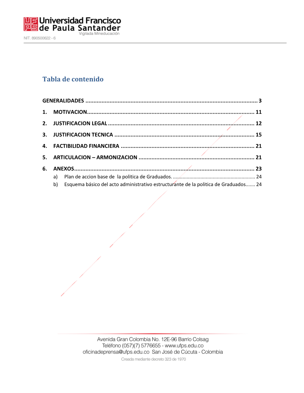 Tabla De Contenido