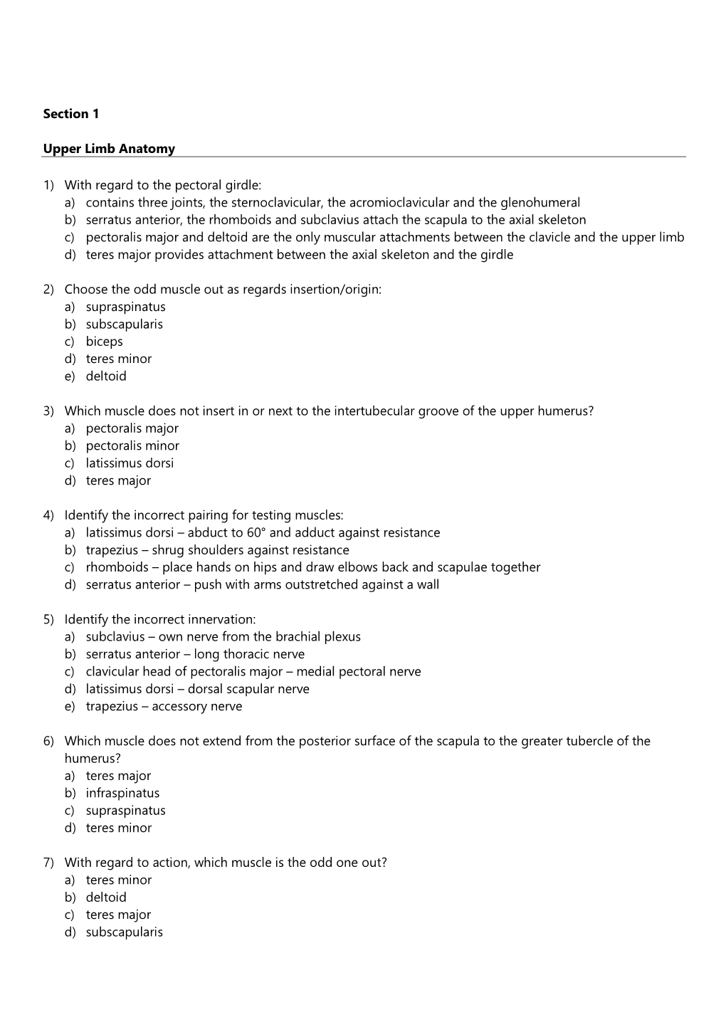 Section 1 Upper Limb Anatomy 1) with Regard to the Pectoral Girdle