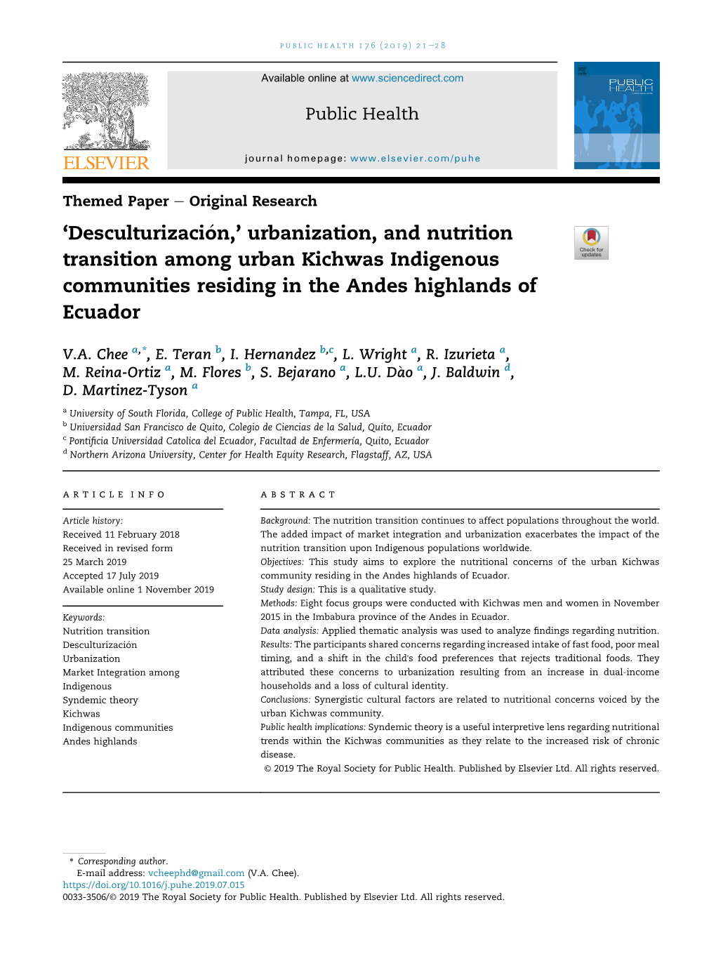 `Desculturizacion,' Urbanization, and Nutrition Transition Among Urban