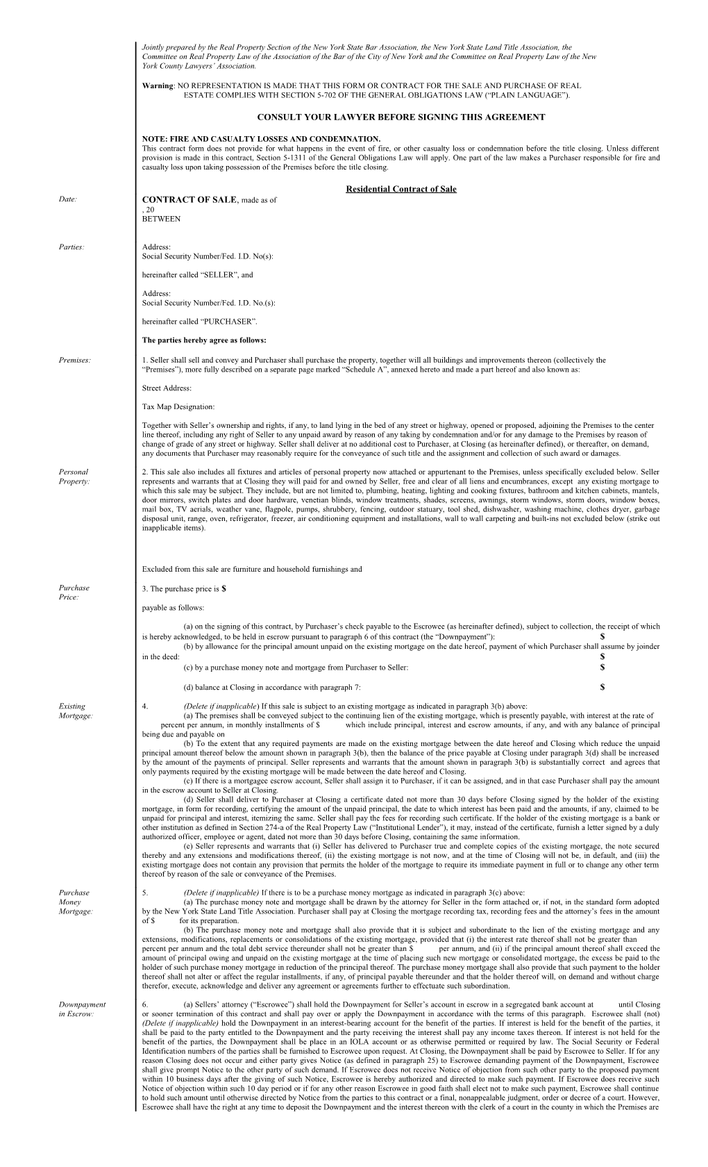 Residential Contract of Sale V1