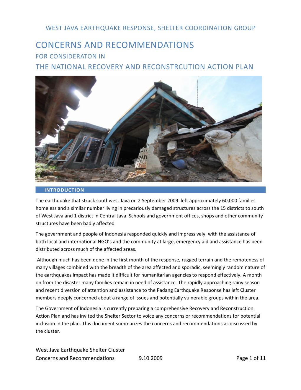 Concerns and Recommendations for Consideration in the National Recovery and Reconstruction