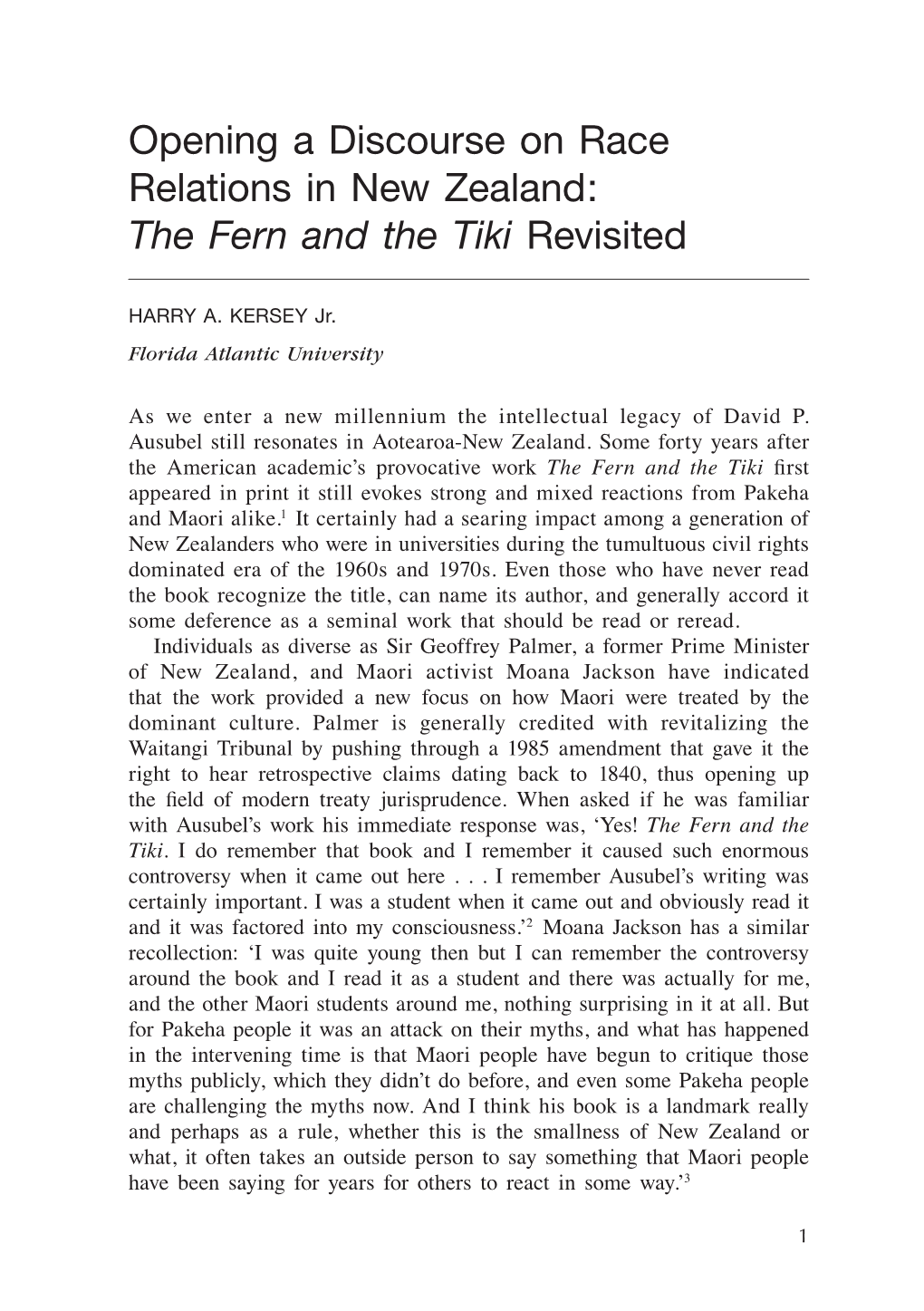 Opening a Discourse on Race Relations in New Zealand: the Fern and the Tiki Revisited