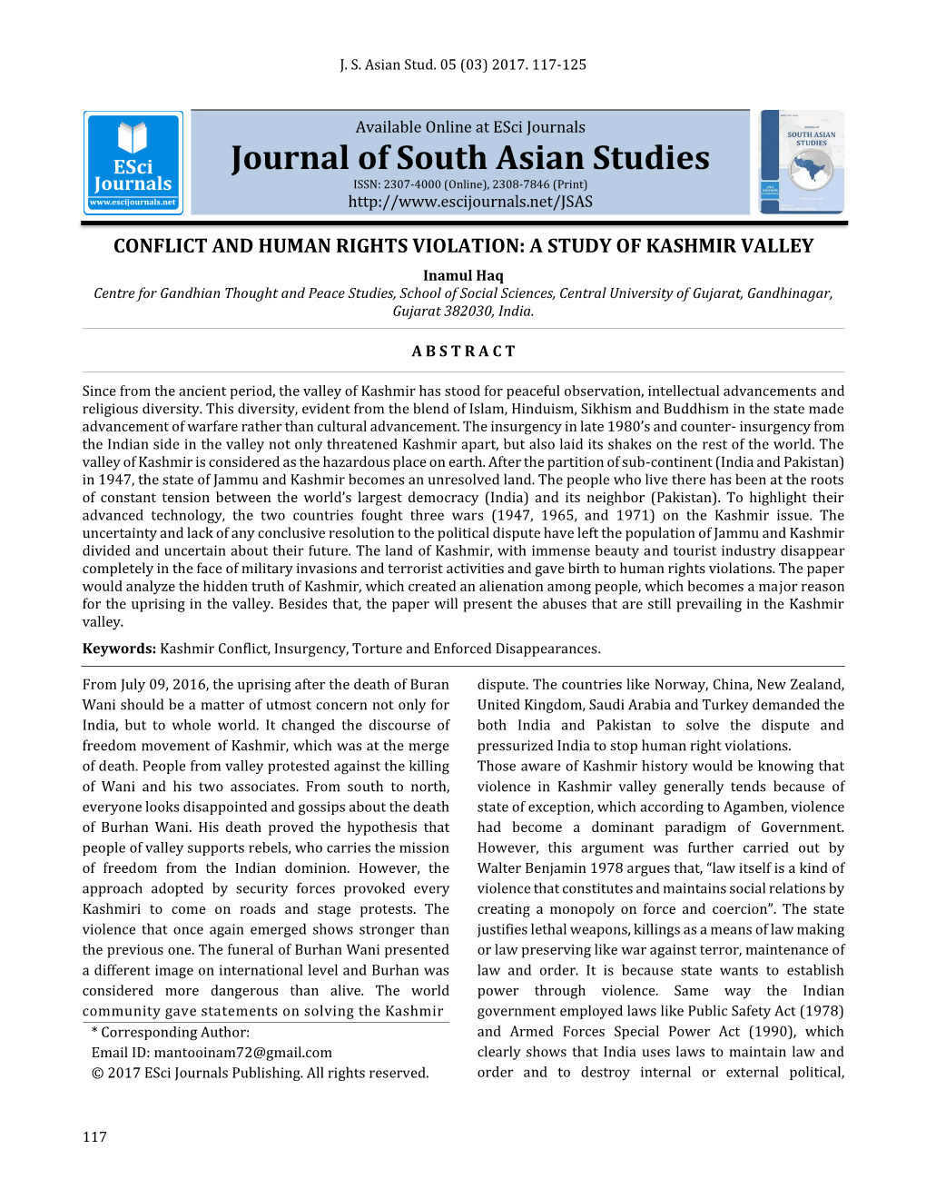 Conflict and Human Rights Violation: a Study of Kashmir Valley