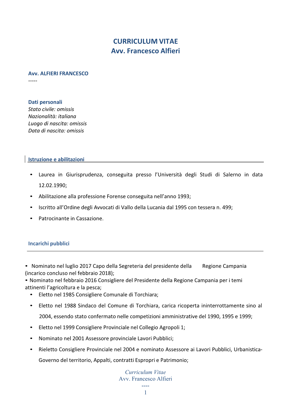 CURRICULUM VITAE Avv. Francesco Alfieri