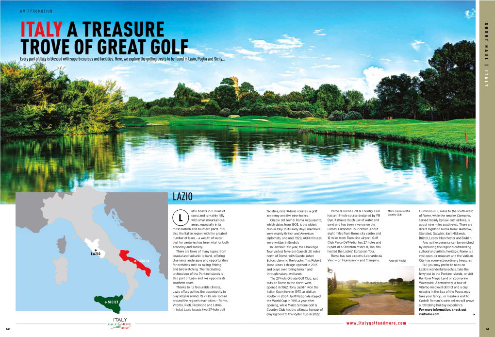 Italy a Treasure Trove of Great Golf