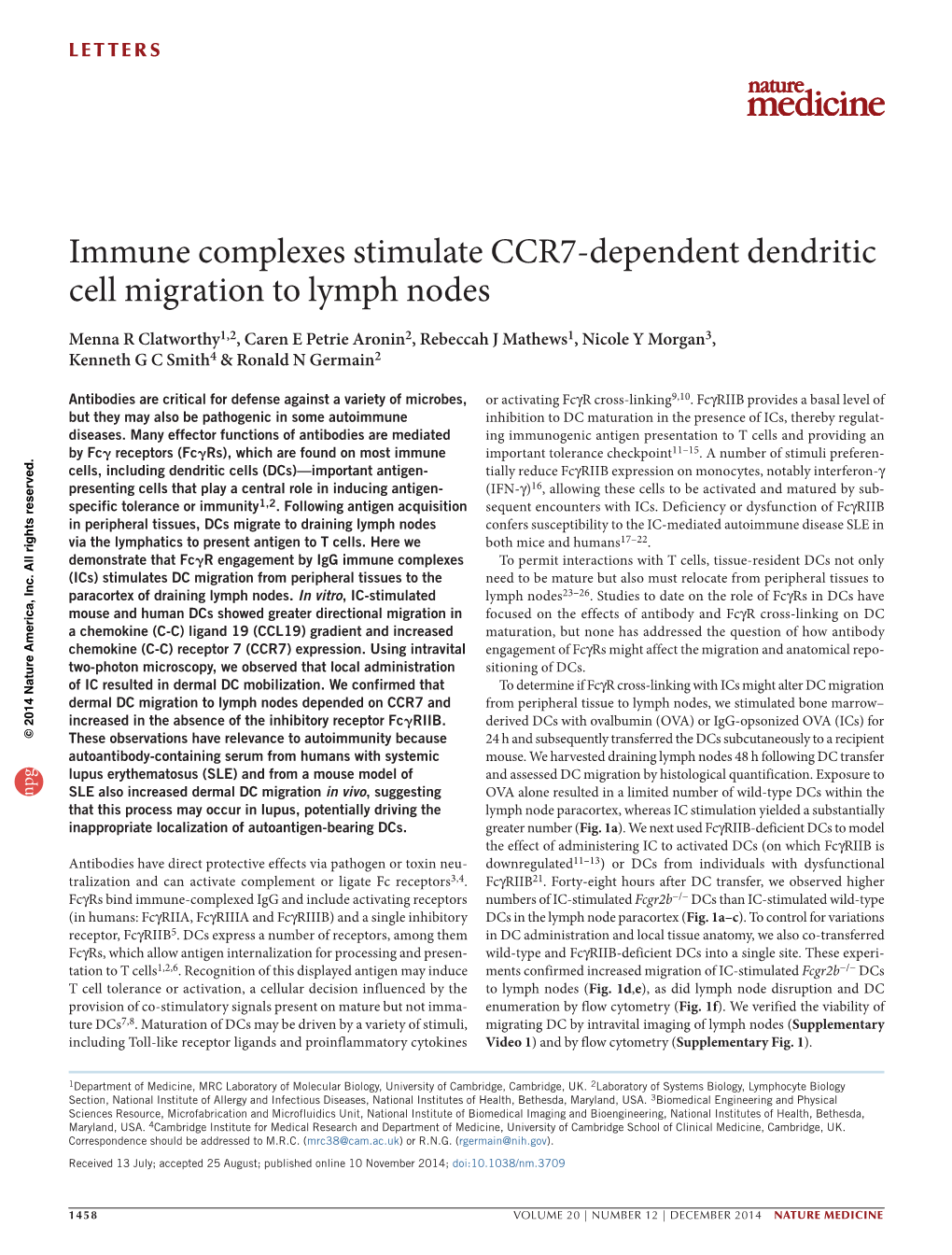 Immune Complexes Stimulate CCR7-Dependent Dendritic Cell Migration to Lymph Nodes