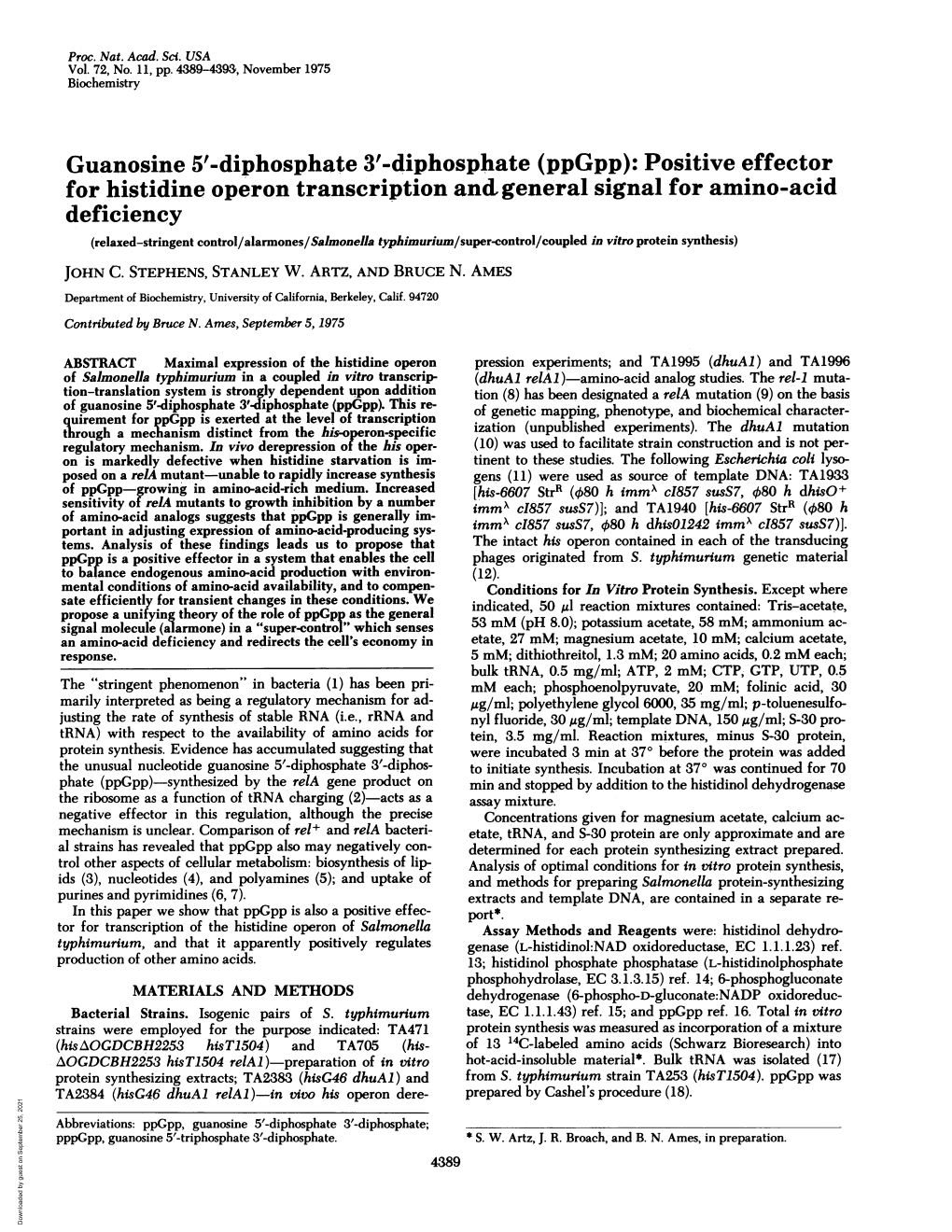 Diphosphate (Ppgpp): Positive Effector for Histidine Operon