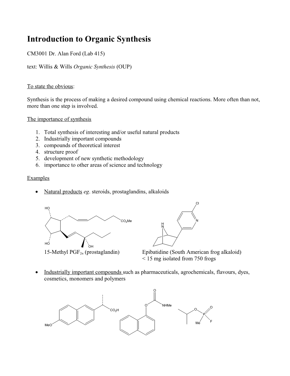 Introduction to Organic Synthesis