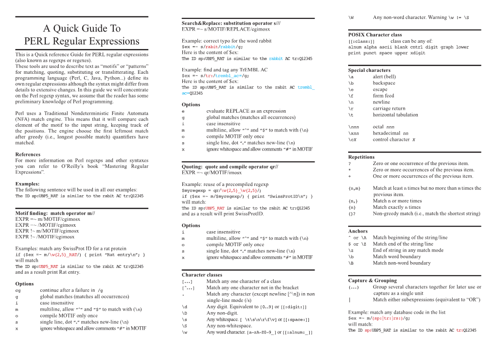 A Quick Guide to PERL Regular Expressions Second Edition © 2006 Transliteration: Translate Operator Tr/// EXPR =~ Tr/SEARCHLIST/REPLACELIST/Cds