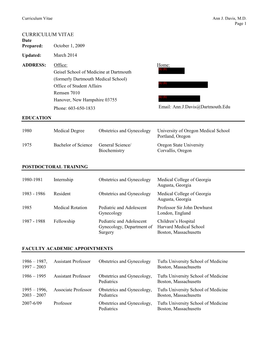 Curriculum Vitae Ann J