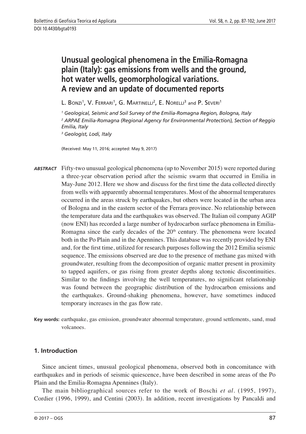 Unusual Geological Phenomena in the Emilia-Romagna Plain (Italy): Gas Emissions from Wells and the Ground, Hot Water Wells, Geomorphological Variations