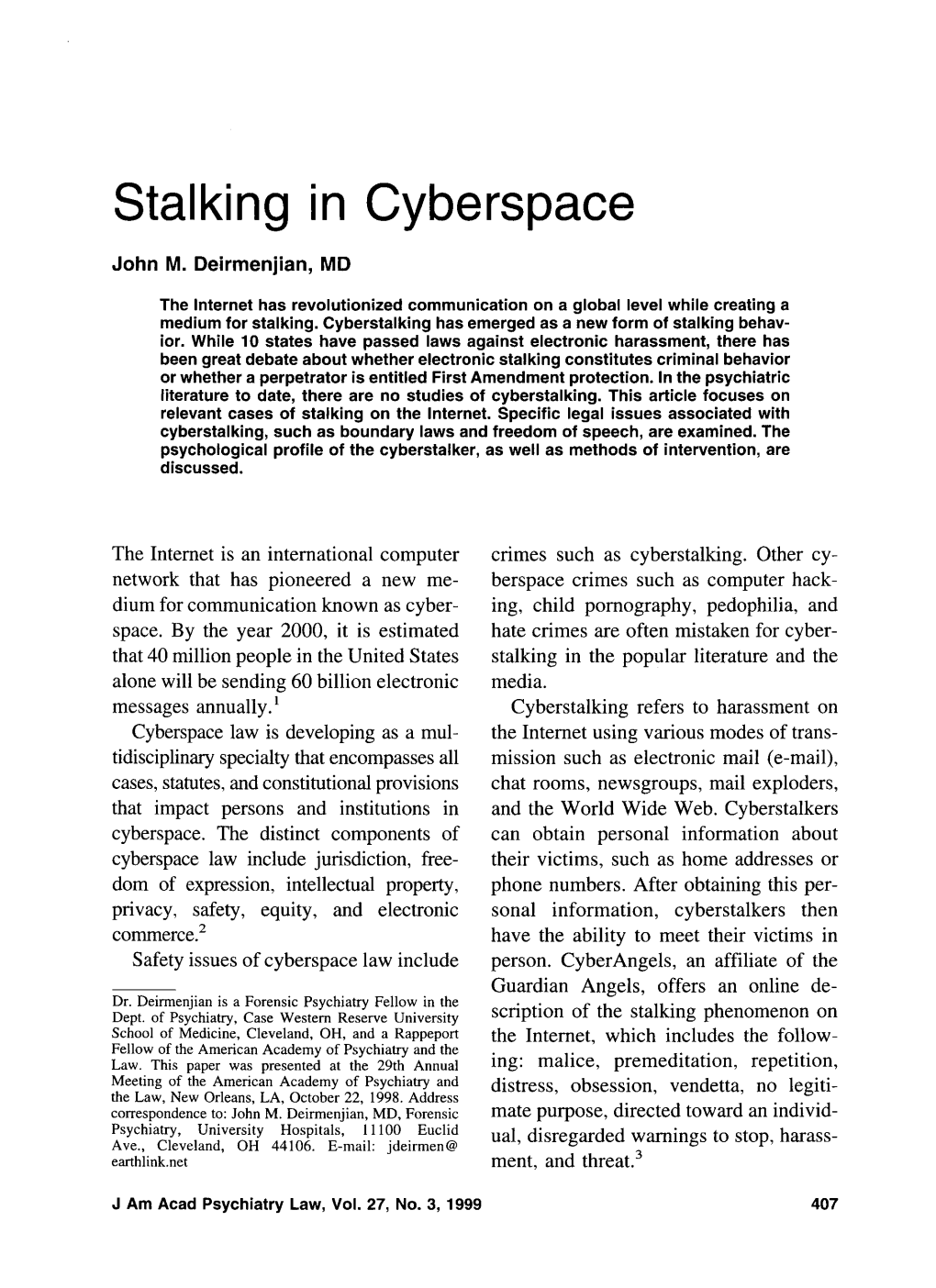 Stalking in Cyberspace