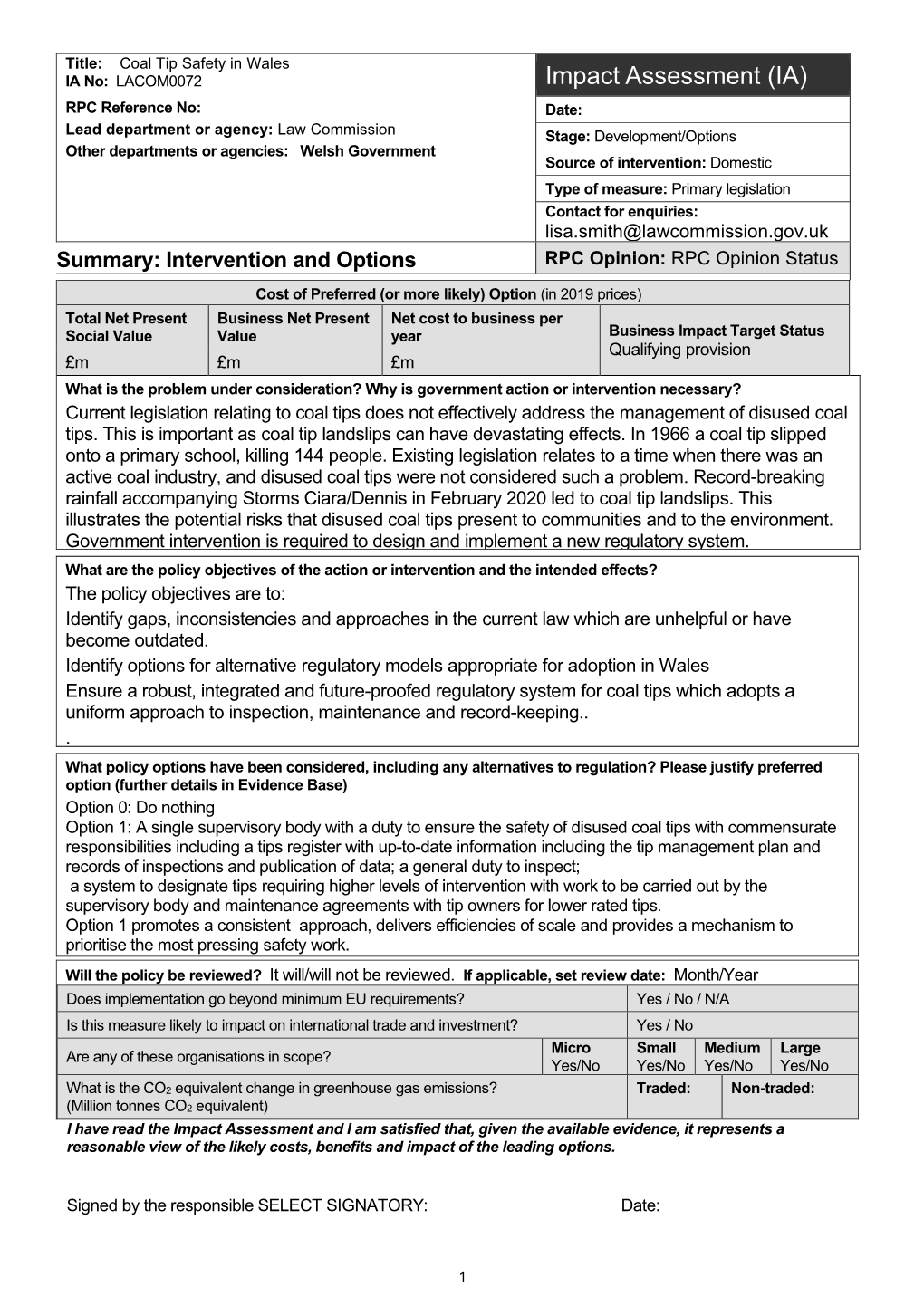 Impact Assessment Template