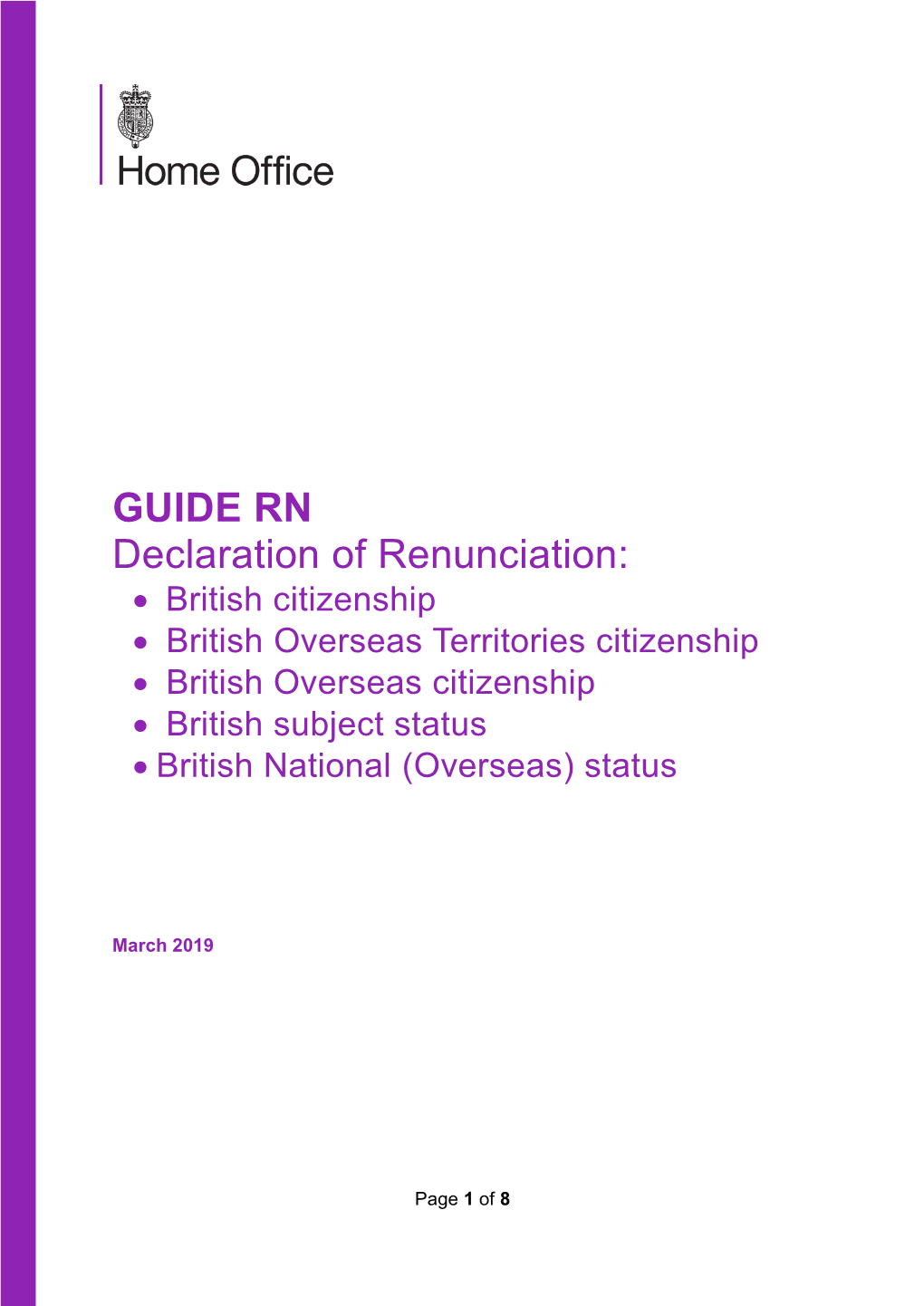 GUIDE RN Declaration of Renunciation