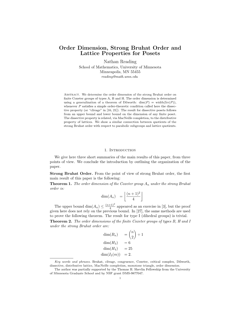 Order Dimension, Strong Bruhat Order and Lattice Properties for Posets