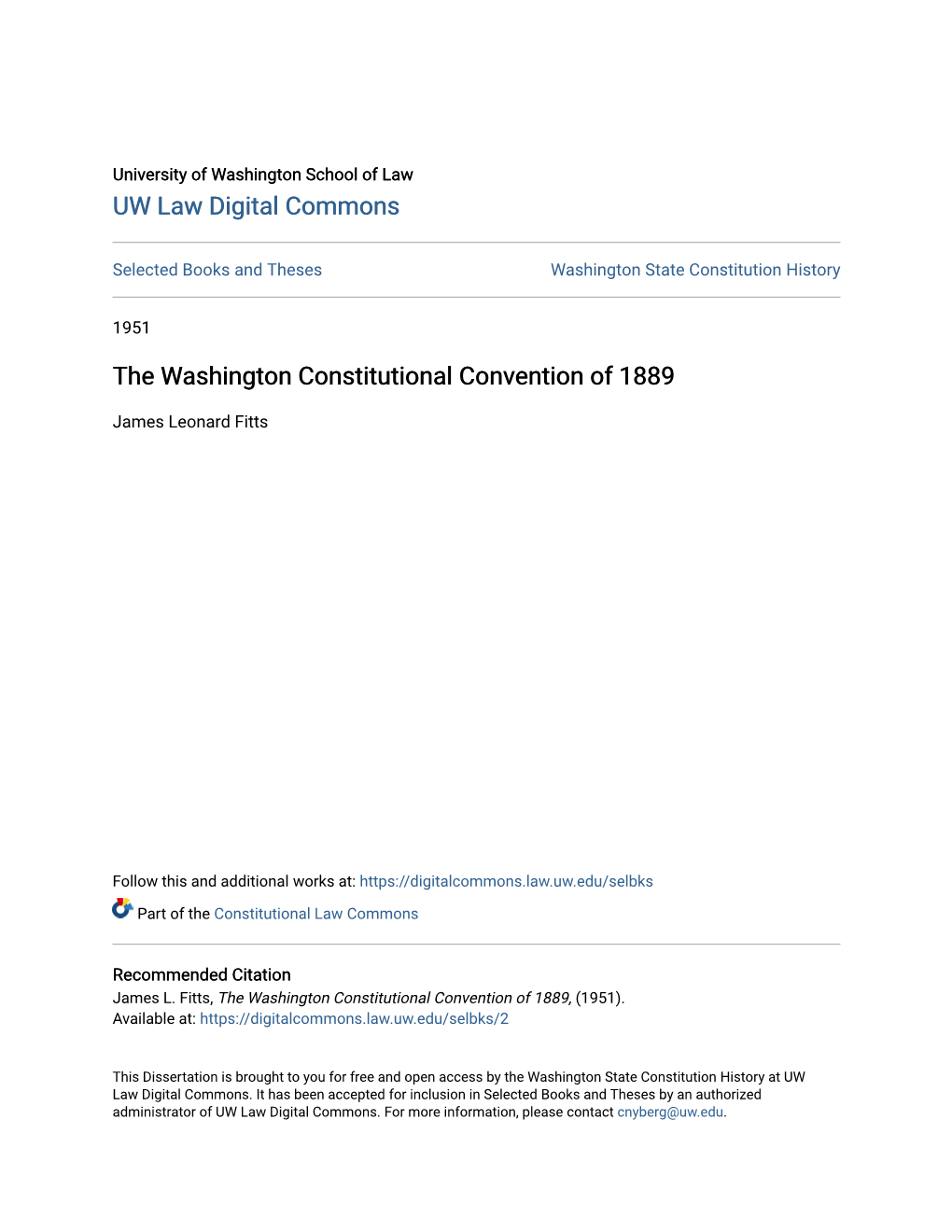 The Washington Constitutional Convention of 1889