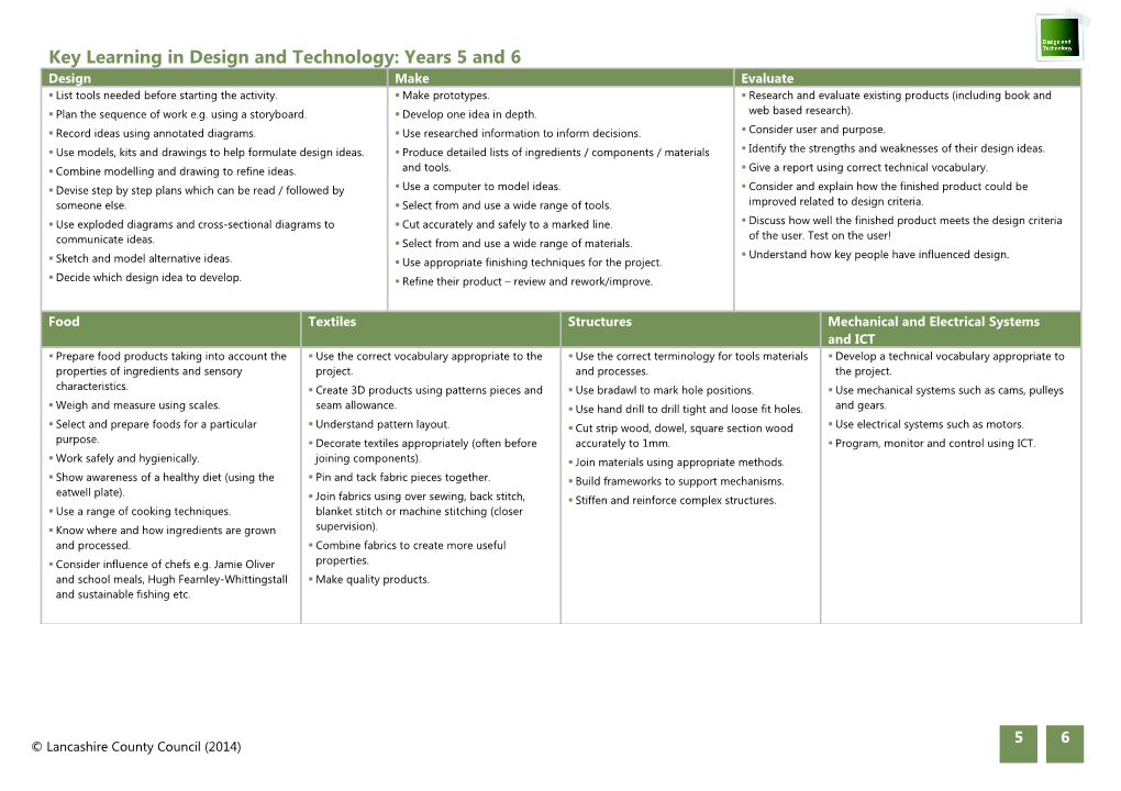 Progression of Skills in Design and Technology Key Stage 1