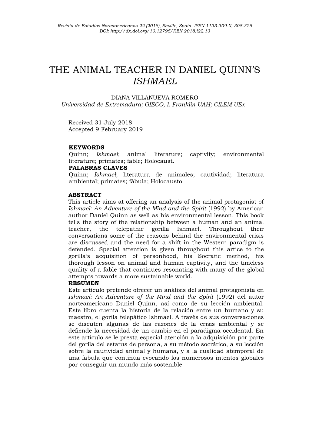 The Animal Teacher in Daniel Quinn's Ishmael