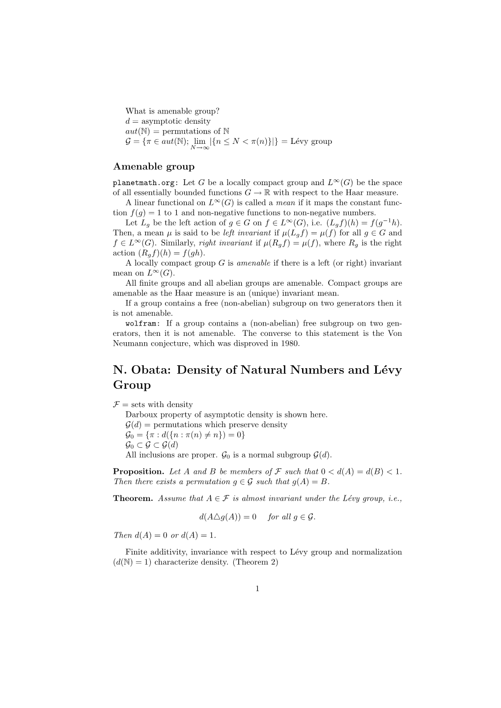 N. Obata: Density of Natural Numbers and Lévy Group