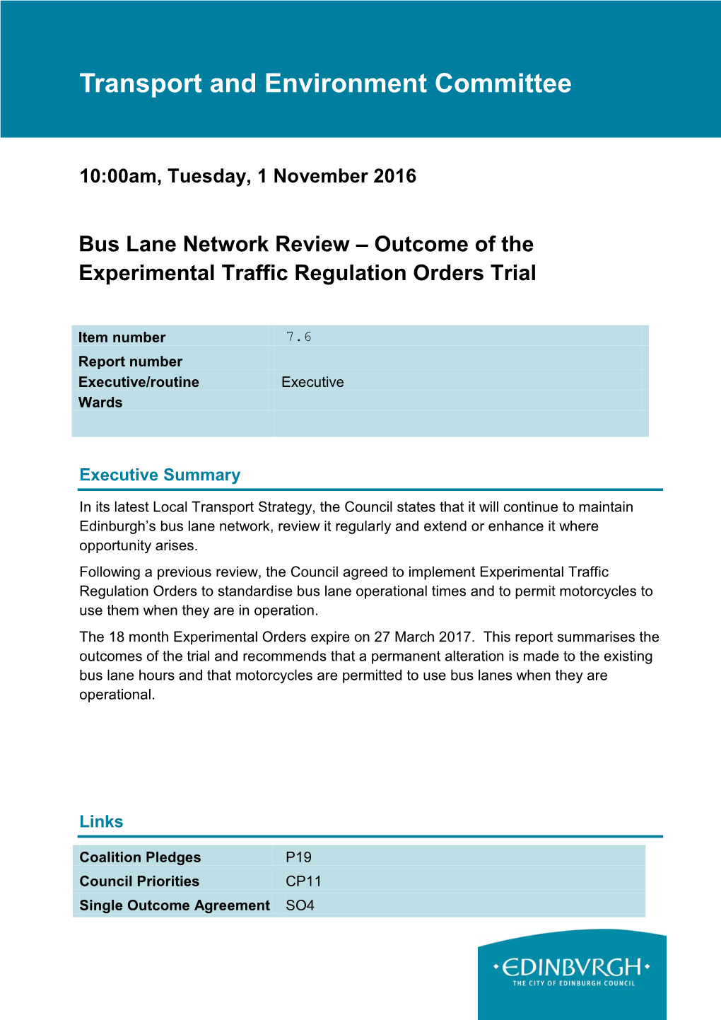 Bus Lane Network Review – Outcome of the Experimental Traffic Regulation Orders Trial