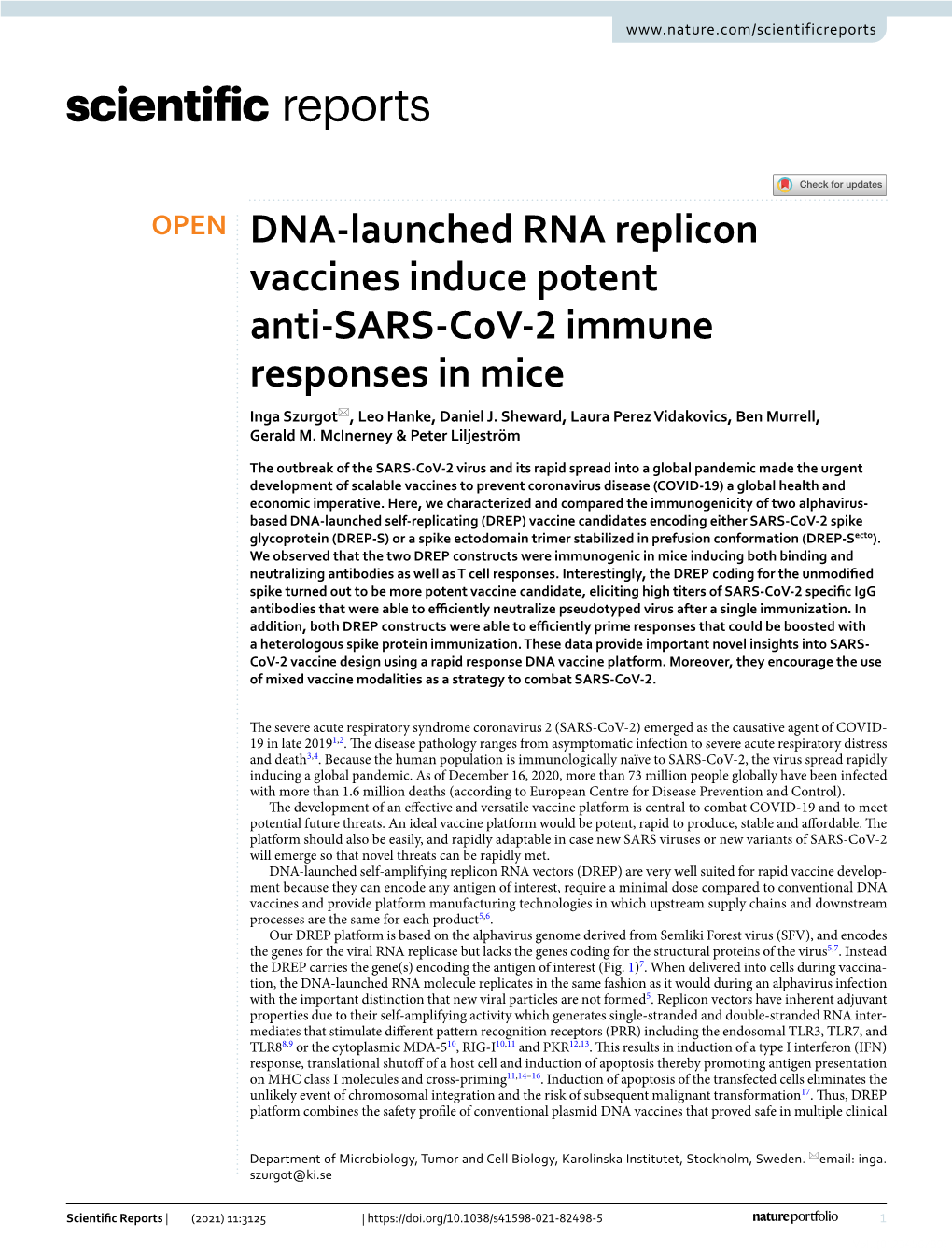DNA-Launched RNA Replicon Vaccines Induce Potent Anti-SARS-Cov-2