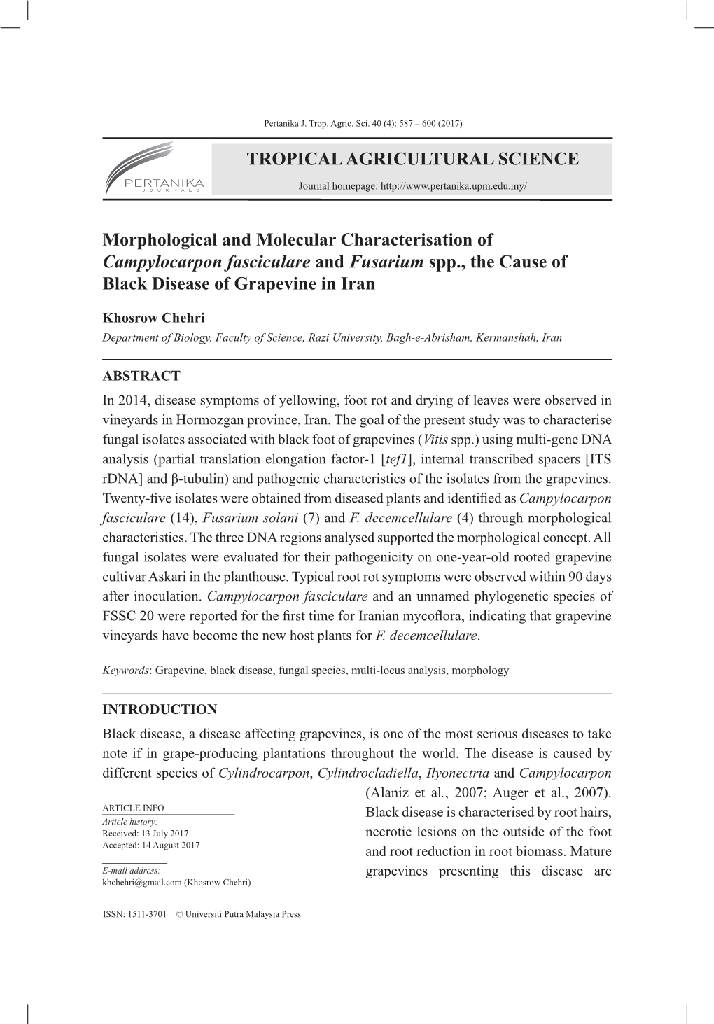 TROPICAL AGRICULTURAL SCIENCE Morphological And