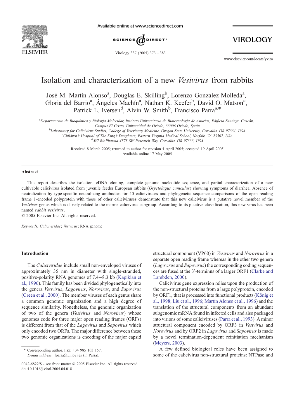 Isolation and Characterization of a New Vesivirus from Rabbits