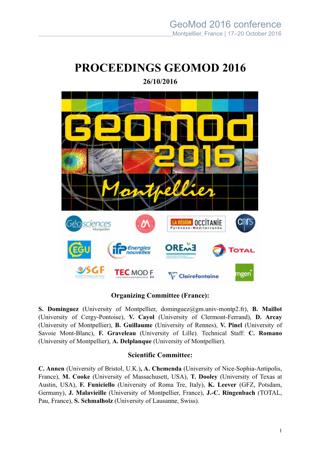 Proceedings Geomod 2016 26/10/2016