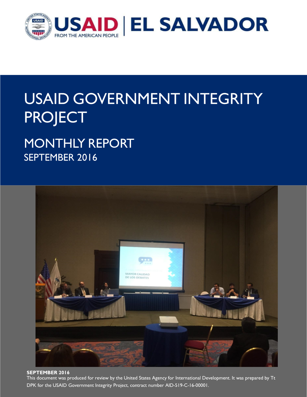 Usaid Government Integrity Project Monthly Report September 2016