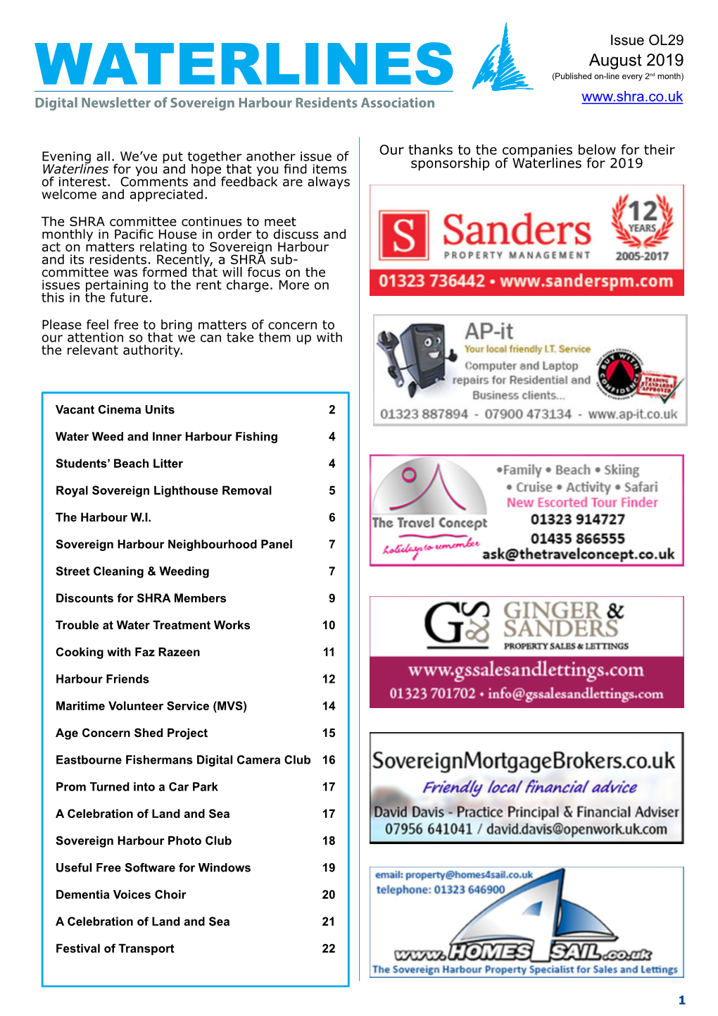 WATERLINES (Published On-Line Every 2Nd Month) Digital Newsletter of Sovereign Harbour Residents Association