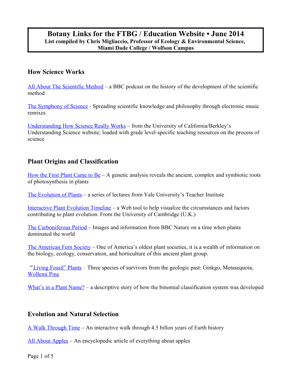 Botany Links for the FTBG / Education Website June 2014