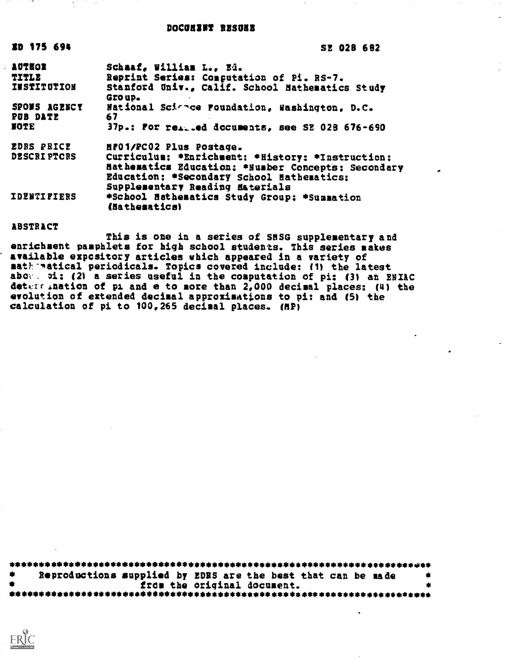 Schaaf, William L., E. Stanford Univ., Calif. School Mathematics Study Mathesatics Education